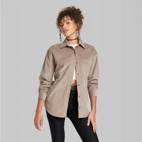 Women's Oversized Button-Down Corduroy
Shirt - Wild Fable Taupe new - Picture 1 of 7